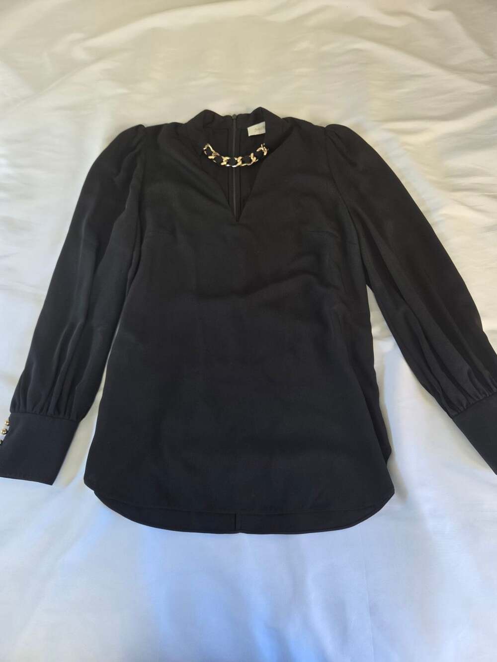Zimmermann Blouse Size 2 Black Chain Collar Long Sleeve